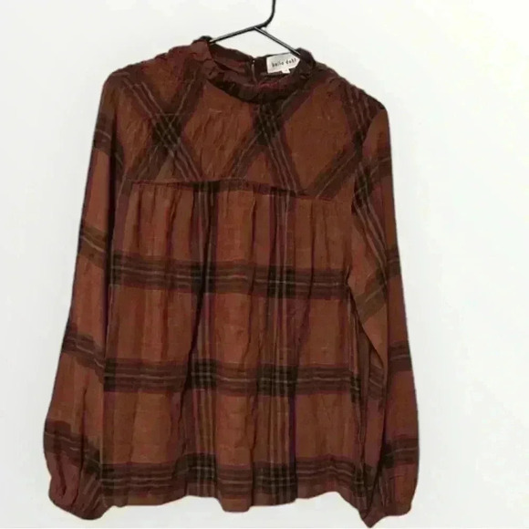 Revolve Bella Dahl cotton blend plaid mock neck top - Picture 3 of 13